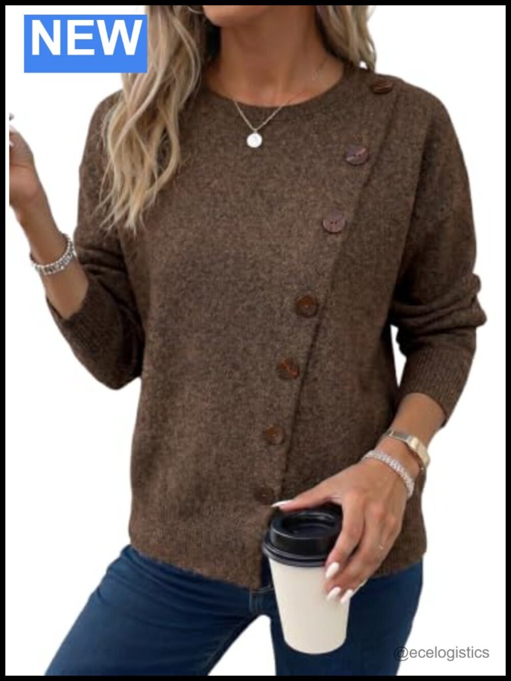 Crewneck Long Sleeve Cable Knit Pullover Sweater, Soft Lightweight, Side Split,